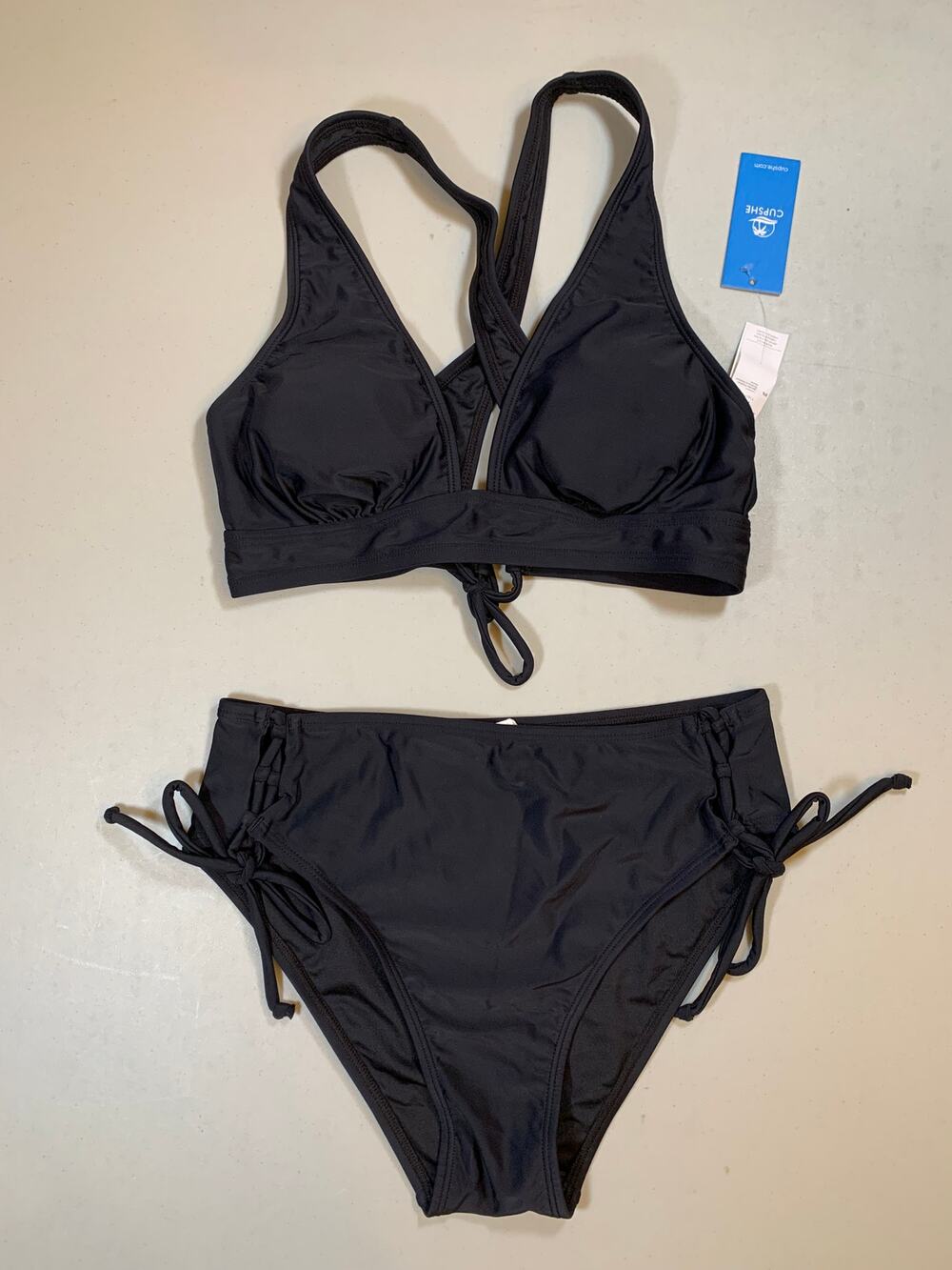 NWT Cupshe Black Crisscross Tie Back Bikini Size Small
